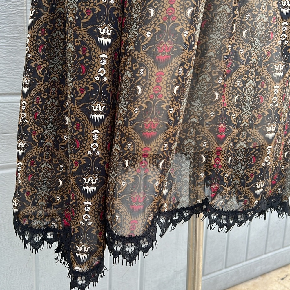 🎨Max Studio multi color sheer with lace long sleeves bohemian blouse size Large - Picture 5 of 9
